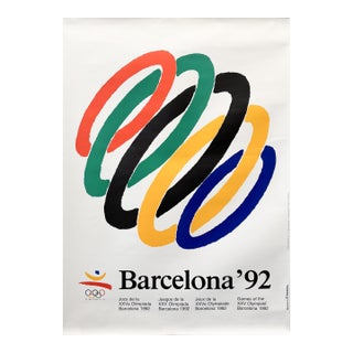 1992 Barcelona Olympic Poster, Interlacing Olympic Rings - Onèsim Colavidas For Sale