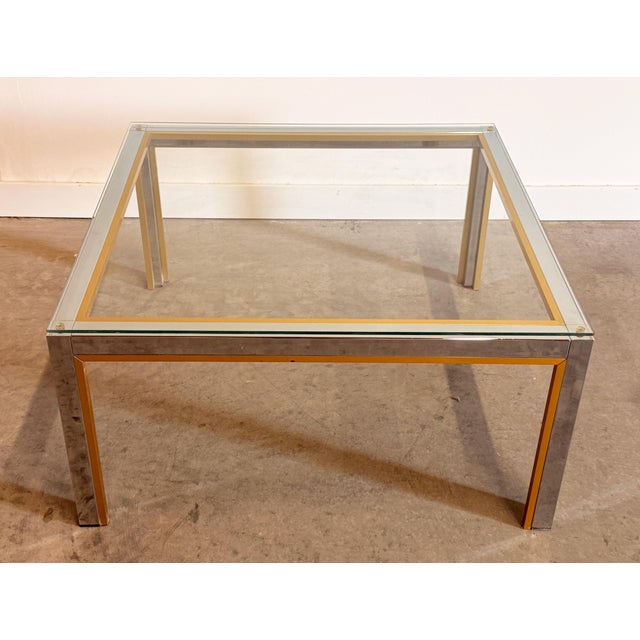 Mid-Century Modern Romeo Rega Italian Chrome and Brass Glass Top Coffee Table, 1970s For Sale - Image 3 of 10