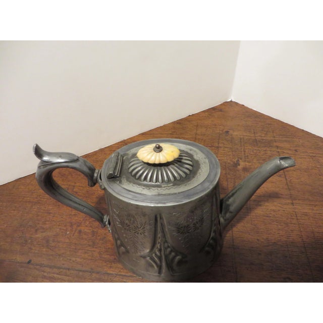Metal Antique English Engraved Pewter Teapot For Sale - Image 7 of 11