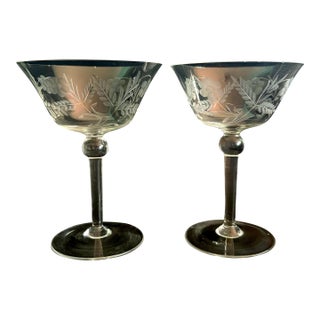 1950s Mid Century Modern Colony “Danube” Etched Champagne Glasses – Set of 2 For Sale