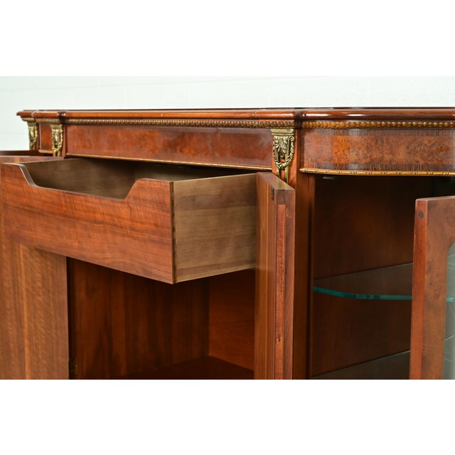 Brown Henredon Grand Provenance Italian Neoclassical Walnut and Burl Wood Lighted Sideboard or Bar Cabinet For Sale - Image 8 of 14