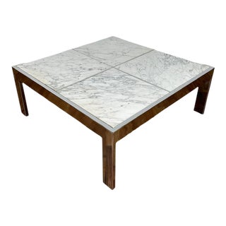 1970s Chrome & White Modern Marble Coffee Table Attributed to the Pace Collection For Sale