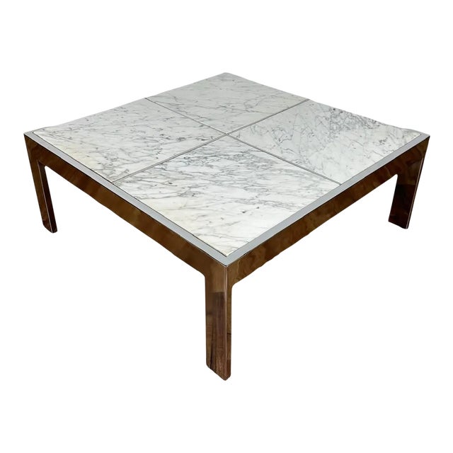 1970s Chrome & White Modern Marble Coffee Table Attributed to the Pace Collection For Sale