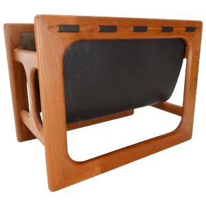 Danish Modern Salin Mobler Teak and Leather Magazine Rack