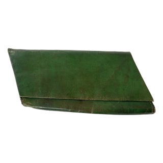 Vintage Kelly Green Leather Mid Century Envelope Clutch Purse by Vailerie For Sale