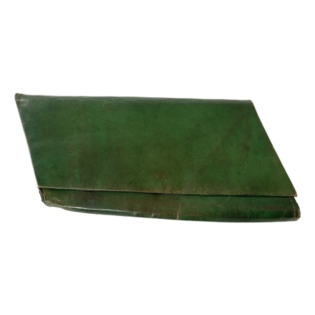 Vintage Kelly Green Leather Mid Century Envelope Clutch Purse by Vailerie For Sale