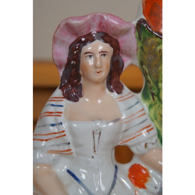 Antique Staffordshire Porcelain Girl Game Pheasant Rabbit Spill Vase For Sale - Image 6 of 12
