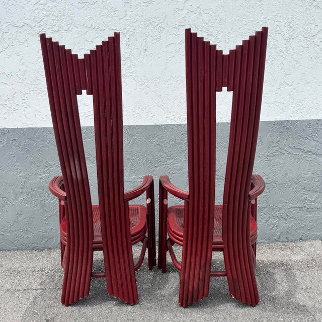 Postmodern Boho Rattan High Back Dining Chairs - Set of 6 For Sale In West Palm - Image 6 of 12