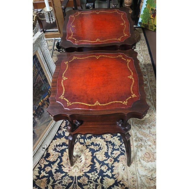 Pair 1940s Red Leather Top Side Table For Sale In Philadelphia - Image 6 of 13