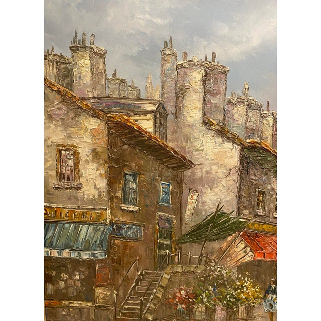 Large Louis Basset Paris Street Scene Oil Painting, Montmartre Café Landscape For Sale - Image 4 of 11