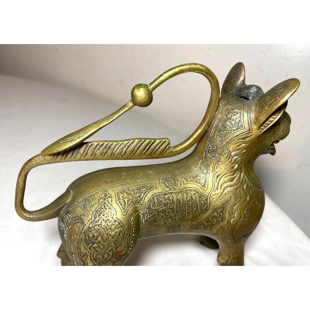 Antique 1800's Bronze Brass Aquamanile Lion Oil Lamp Lighter Temple Lion Statue For Sale - Image 4 of 14