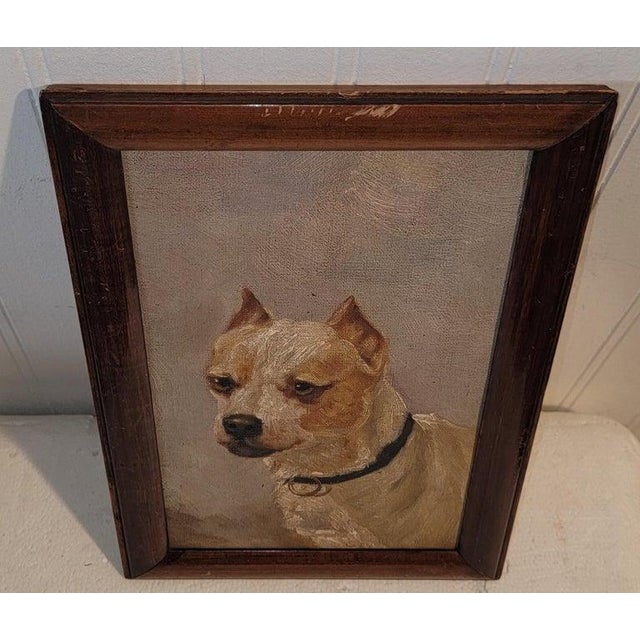 Folk Art Mid 20th Century Framed PitBull Terrier Oil Painting For Sale - Image 3 of 4