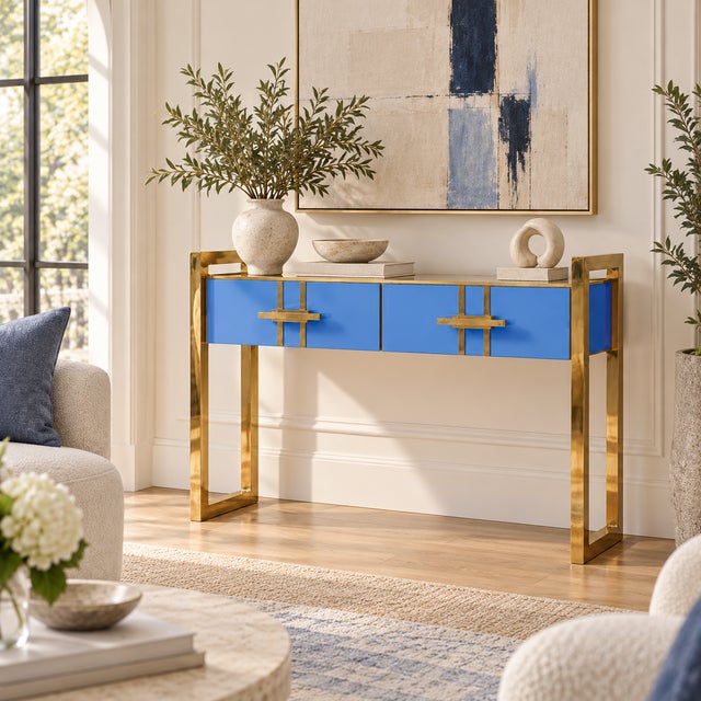 Italian Console Table in Blue Murano Glass and Brass from Justfurnituress SRL For Sale - Image 9 of 10