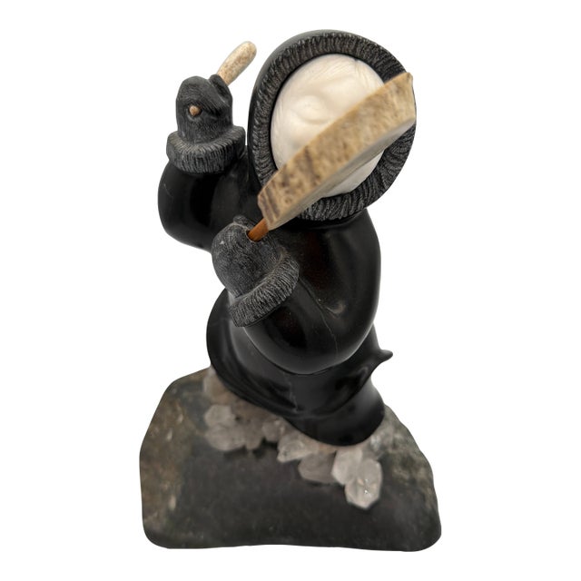 1980s Northern Beat Inuit Drummer. Hand Carved by Inuits of Greenland For Sale