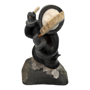 1980s Northern Beat Inuit Drummer. Hand Carved by Inuits of Greenland