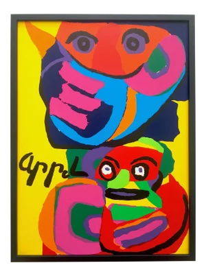 Karel Appel Vintage 1960's Mid Century Modern Framed Silkscreen Serigraph Art Print