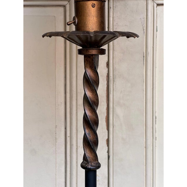 Spanish Gilt Iron Floor Lamp on Scrolled Tripod Base For Sale - Image 9 of 12