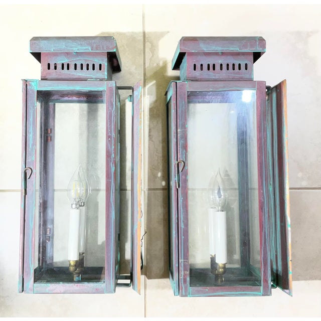 Large Stunning Pair of Solid Copper Wall Lanterns For Sale - Image 14 of 16
