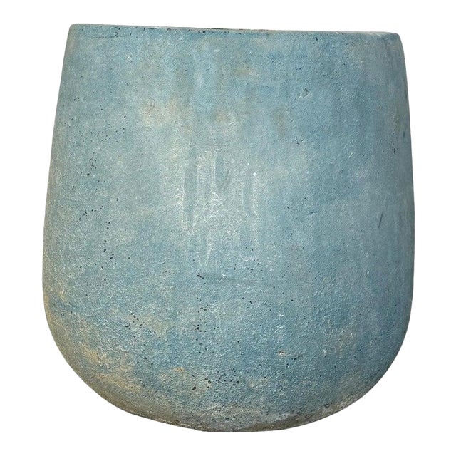 Terracotta Planter With Soft Blue-Gray Weathered Patina For Sale