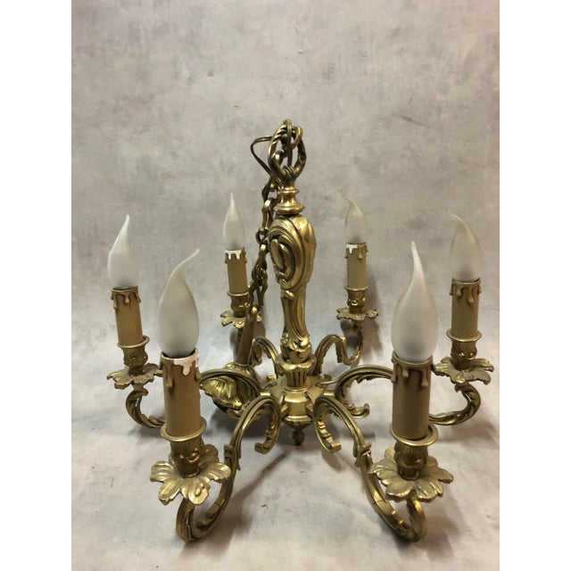 Goldenrod Louis XV Style Luster and Bronze Chandeliers, 1950s, Set of 3 For Sale - Image 8 of 18