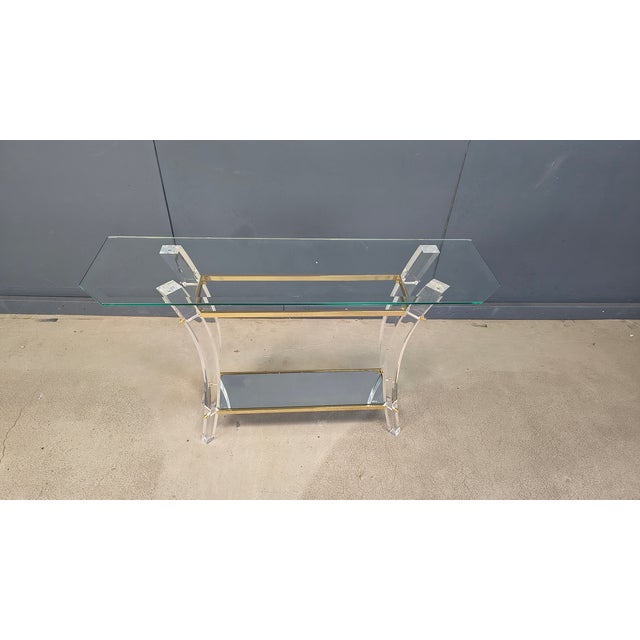 Brass and Acrylic Glass Console Table, 1970s For Sale - Image 11 of 11