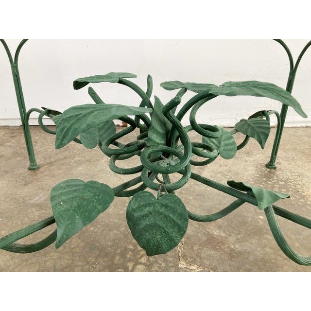 Vintage Green Leaf Motif Iron Glass Top Coffee Table For Sale - Image 9 of 9