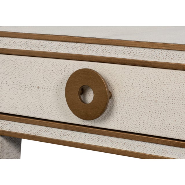 White Art Deco Shagreen Writing Desk in White with Brass Ring Pulls For Sale - Image 8 of 12
