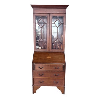Antique Edwardian Mahogany Glazed Bureau Bookcase, 1930s For Sale