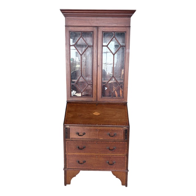 Antique Edwardian Mahogany Glazed Bureau Bookcase, 1930s For Sale