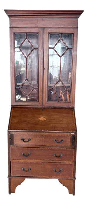 Antique Edwardian Mahogany Glazed Bureau Bookcase, 1930s