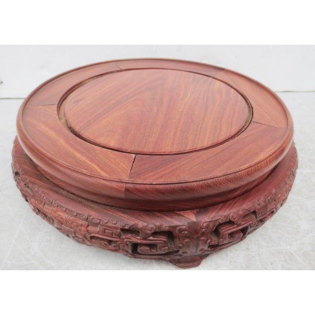 Wood Vintage Large Chinese Hardwood Vase Stand 9" Diameter For Sale - Image 7 of 9