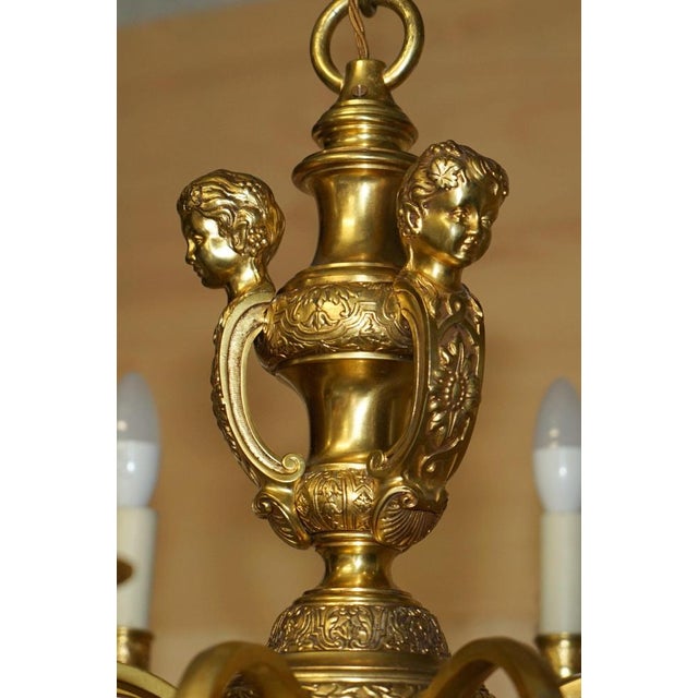 Antique French Rococo Gold Gilt Brass Eight-Branch Cherub Chandelier, 1900s For Sale - Image 16 of 18