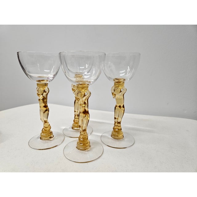 Early 20th Century Cambridge Glass Company Amber Nude Cocktail Glasses -Set of Four For Sale - Image 9 of 11