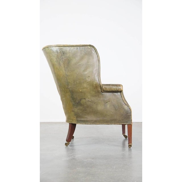 Large Antique Barrel Back Wing Chair in Leather For Sale - Image 3 of 16