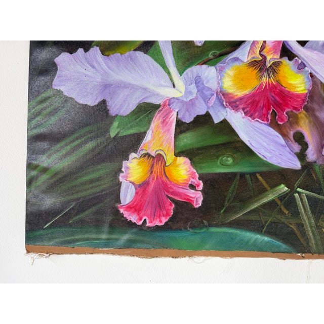 2000 - 2009 2000's Ashrami Tropical Orchids Oil on Canvas Painting – Signed, Unframed For Sale - Image 5 of 11
