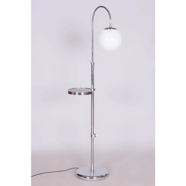 Bauhaus Czech Chrome Floor Lamp in Steel & Milk Glass, 1930s For Sale - Image 3 of 11