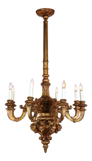 19th Century French Renaissance Style Carved Gilt Wood Chandelier