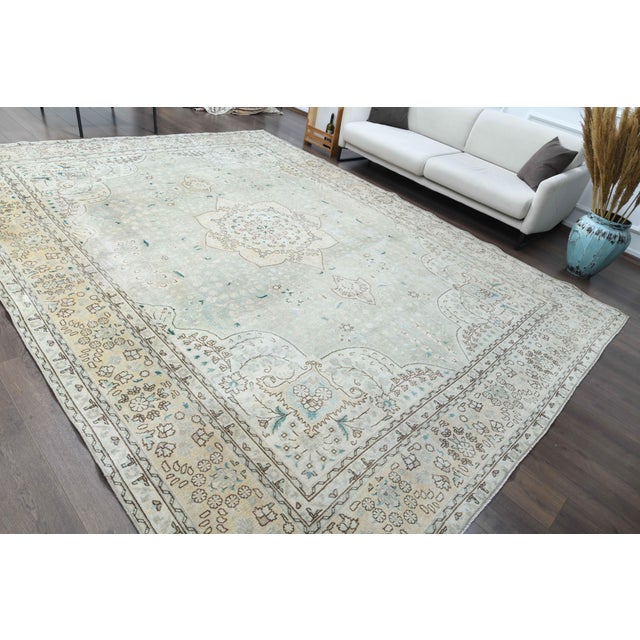 1970s Vintage Persian Handmade Wool Cotton Beige Area Rug For Sale - Image 4 of 11