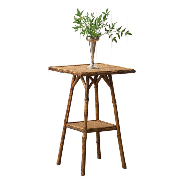 19th Century Tortoise Bamboo Two Tier Single Side Table For Sale