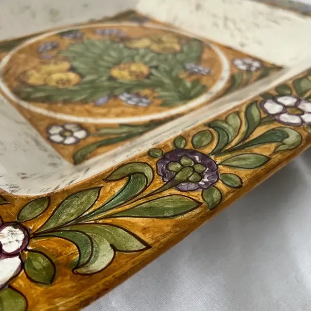 Hand-Painted Square Ceramic Wall Plate: Exquisite Artistry Created in Italy.