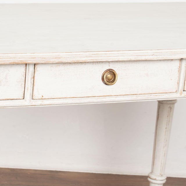 19th Century Swedish White Gustavian Three Drawer Side Table or Desk For Sale - Image 10 of 16