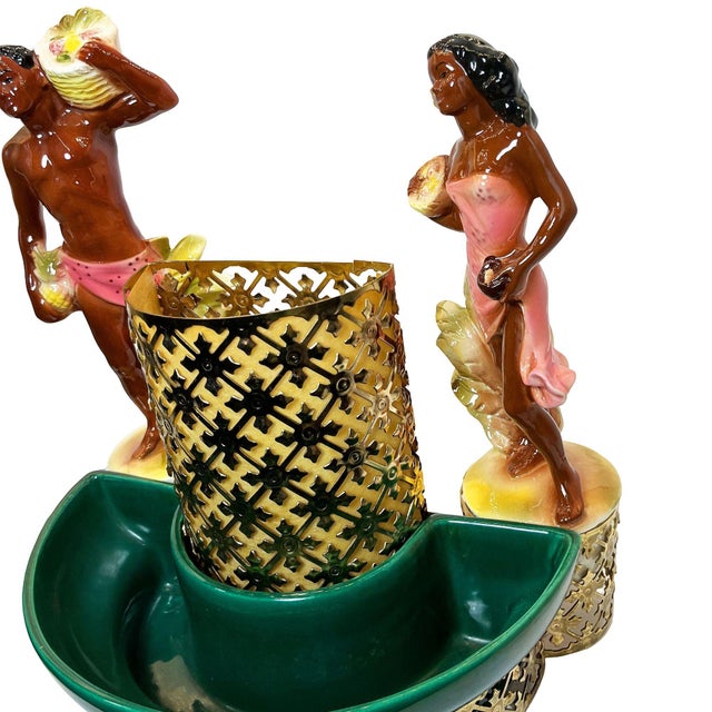 Mid 20th Century Mid-Century Hawaiian Themed Brass & Ceramic Tv Lamp & Planter by Sierra Columbia For Sale In Los Angeles - Image 6 of 9