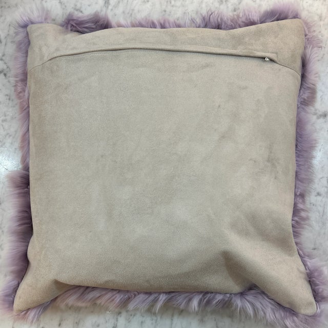 Lavender Alpaca and Suede Back Pillow With New Insert For Sale In Miami - Image 6 of 7