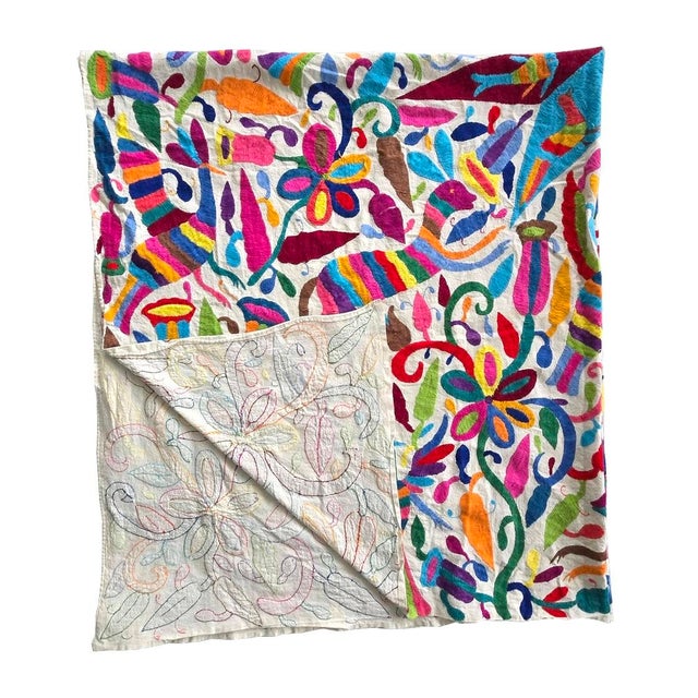 Vintage Mexican Otomi Hand Embroidered Textile Coverlet/Wall Hanging For Sale - Image 10 of 15