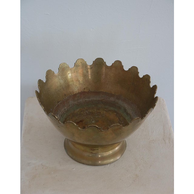 Boho Chic Vintage Solid Brass Scalloped Bowl For Sale - Image 3 of 4