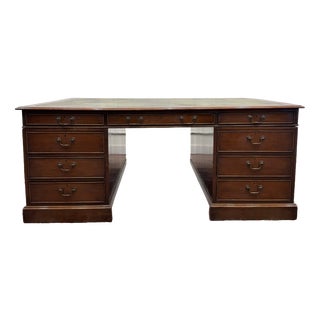 Large Antique English Partner Desk For Sale