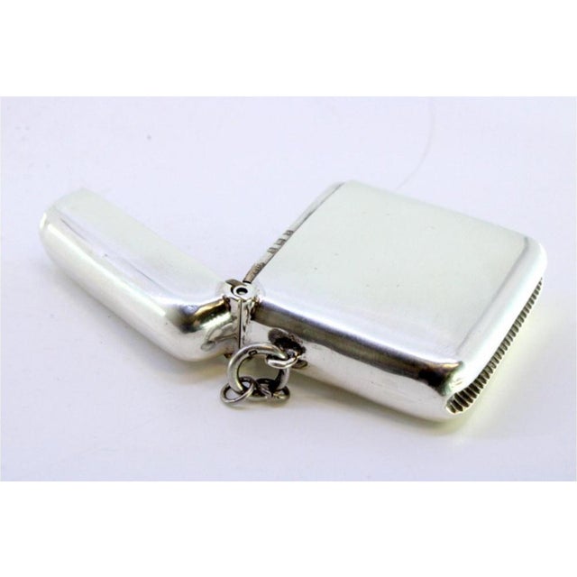 Metal Plain Silver Matchbox with Hinged Lid and Hanging Ring For Sale - Image 7 of 8