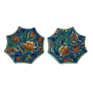 Pair of Emaux De Longwy France Faience 1890-1930 Dishes