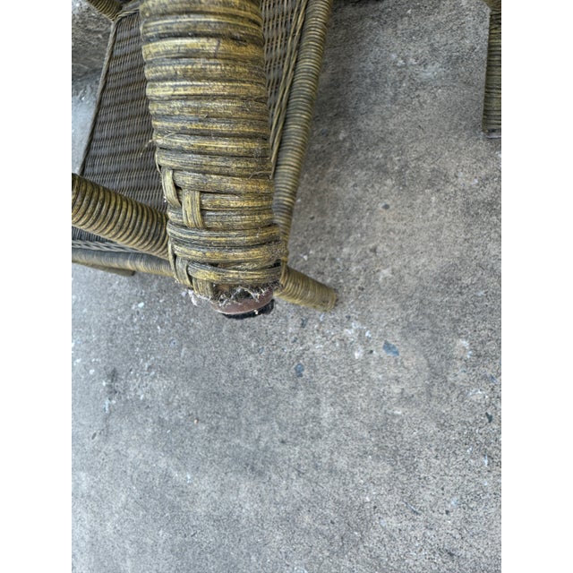 Vintage Boho Funky Green Wicker Tables - A Pair For Sale - Image 11 of 12