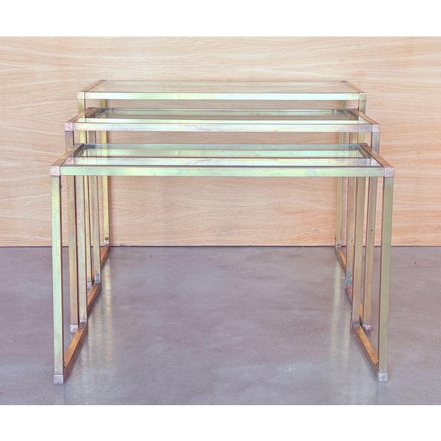 Set of Three Rectangular Nesting Tables, Italian Design 1970 in Brass For Sale - Image 17 of 18